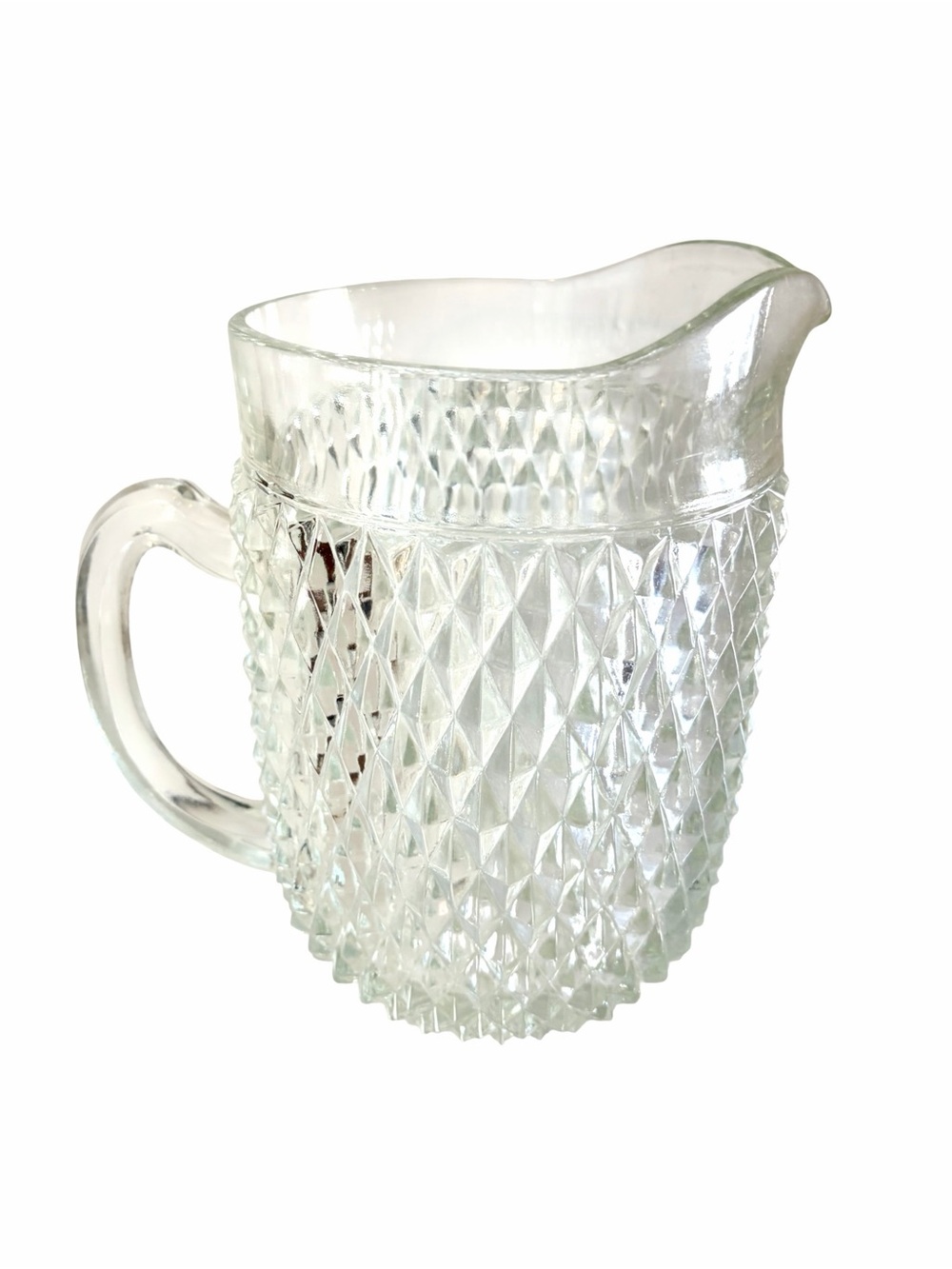 Vintage Indiana Glass Co. Diamond Point 52 oz. Pitcher Mid-Century Clear